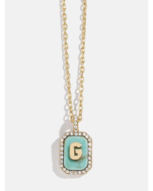 BaubleBar White Gold & Turquoise Initial Necklace