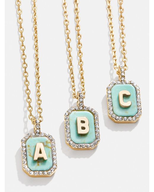 BaubleBar White Gold & Turquoise Initial Necklace