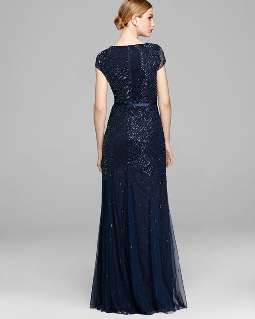Adrianna Papell Gown Cap Sleeve Beaded 