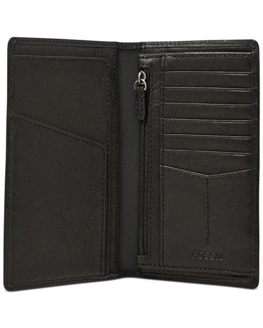 Fossil Ingram Executive Checkbook Leather Wallet in Black for Men | Lyst