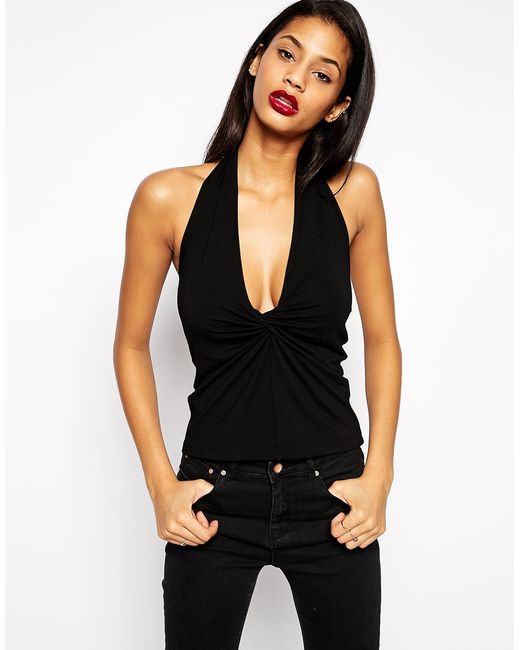 ASOS Black Plunge Halter Neck Top