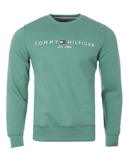 Tommy Hilfiger Logo Organic Cotton Blend Sweatshirt in Green for Men | Lyst