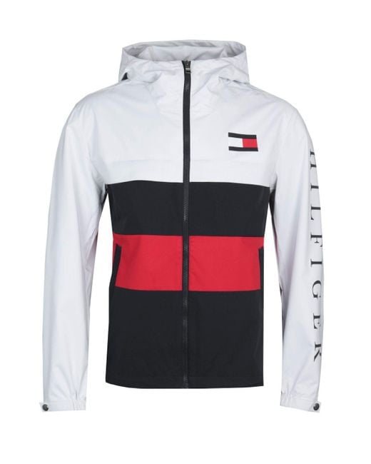 Tommy Hilfiger Colourblock White Hooded Jacket for Men | Lyst
