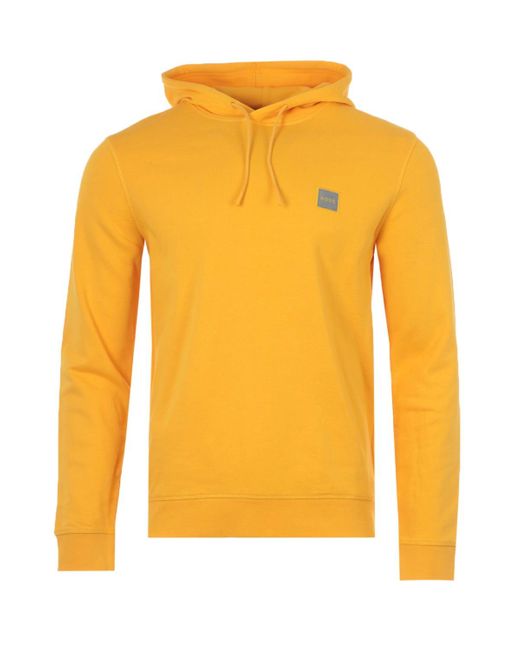 BOSS by HUGO BOSS Cotton Logo Patch Sustainable Hooded Sweatshirt in Yellow  for Men | Lyst