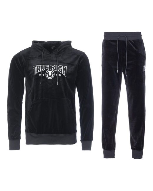 True Religion Denim Horseshoe Circle Logo Velour Tracksuit in Black for