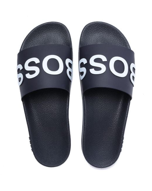 BOSS by Hugo Boss Bay Navy Sliders in Blue for Men - Lyst