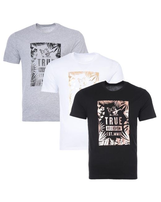True Religion Denim 3 Pack Foil Leaves Logo Crew Neck T-shirts for Men ...