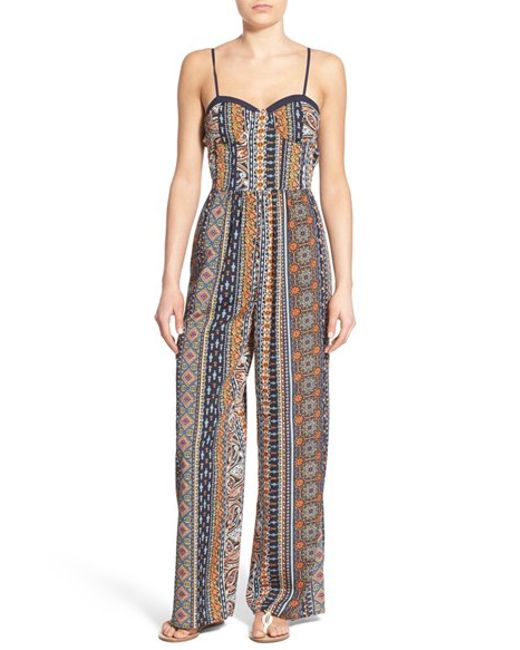 Band of gypsies Print Sweetheart Jumpsuit in Blue (NAVY ...