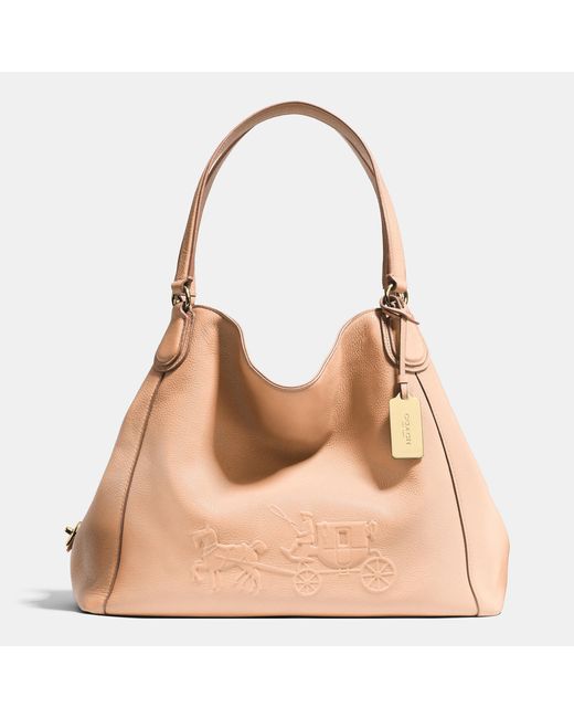 COACH Metallic Embossed Horse And Carriage Edie Shoulder Bag In Pebbled Leather