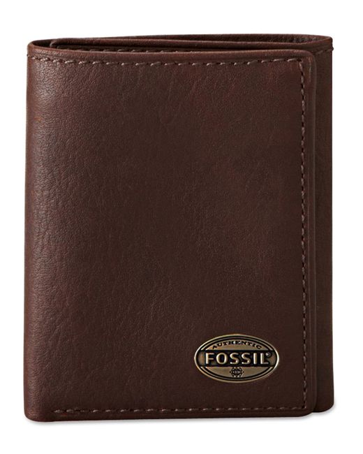 Fossil Brown Estate Zip Trifold Wallet for men