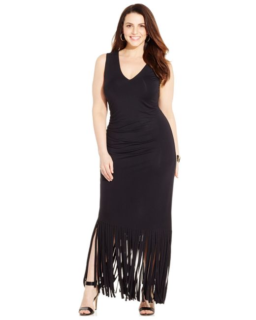 INC International Concepts Black Plus Size Fringed Maxi Dress