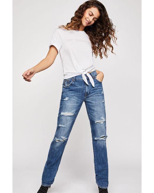 BCBGeneration Lace Inset Boyfriend Jean in Light Turquoise PAIGE Cindy Jeans With Destroyed Hem | SHOPBOP SAVE UP TO 70