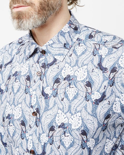 Ted Baker Blue Monkey Print Cotton Shirt for men