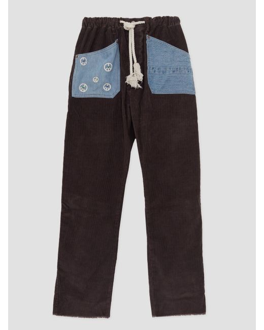 Dr. Collectors Blue Peace & Recycle Denim Pocket Pants Brown Corduroy for men