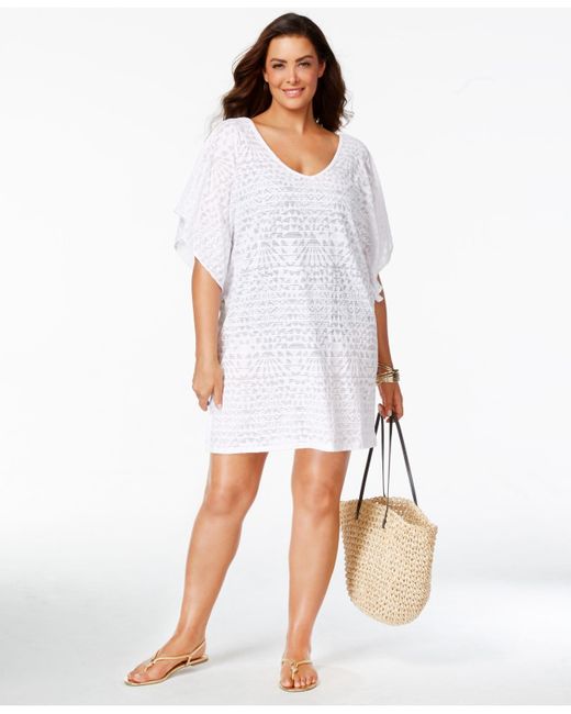 Dotti Plus Size Patterned Mesh Coverup in White Save 25 Lyst