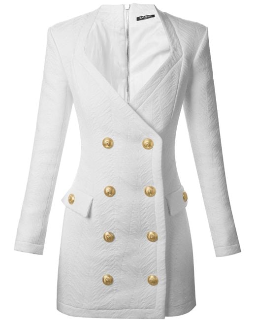 Balmain White Textured Blazer Dress