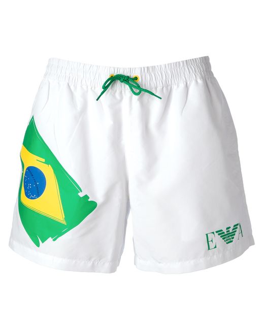 Emporio Armani Brazilian Flag Swim Shorts in White for Men | Lyst