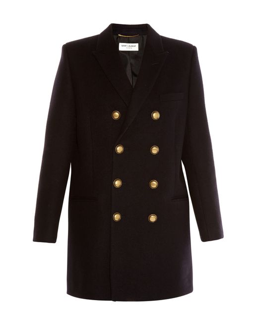 Womens Clothing Coats Short coats Saint Laurent Double-breasted Peacoat In Wool in Black 