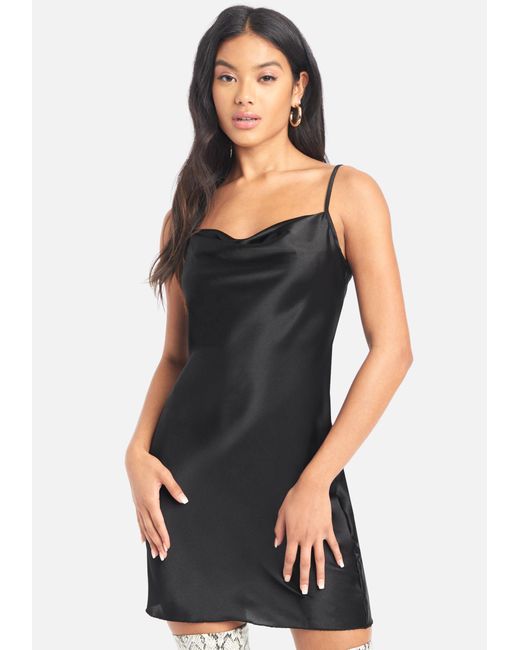 Bebe Satin Cowl Neck Slip Mini Dress In Black Lyst