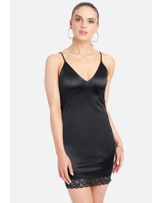 Bebe Satin And Lace Slip Dress In Black Lyst