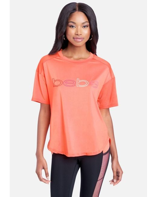 Bebe Sport Mesh Logo Tee Text Print Pattern Lyst