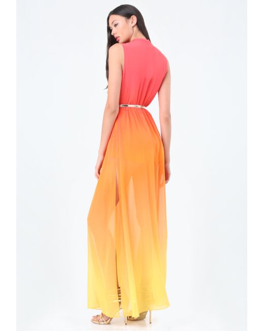 Bebe Ombre High Slit Gown in Orange | Lyst