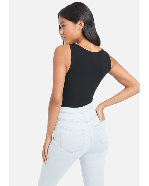 Bebe Synthetic Swarovski Logo V Neck Tank Top In Black Lyst