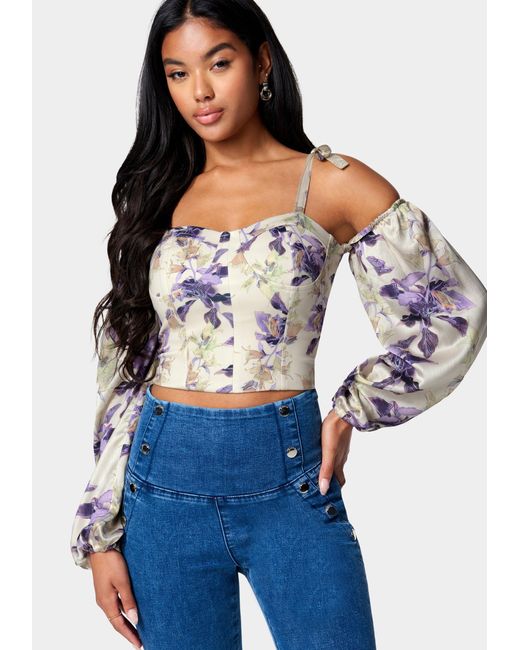 Bebe Synthetic Detachable Sleeve Bustier Top in Blue Lyst