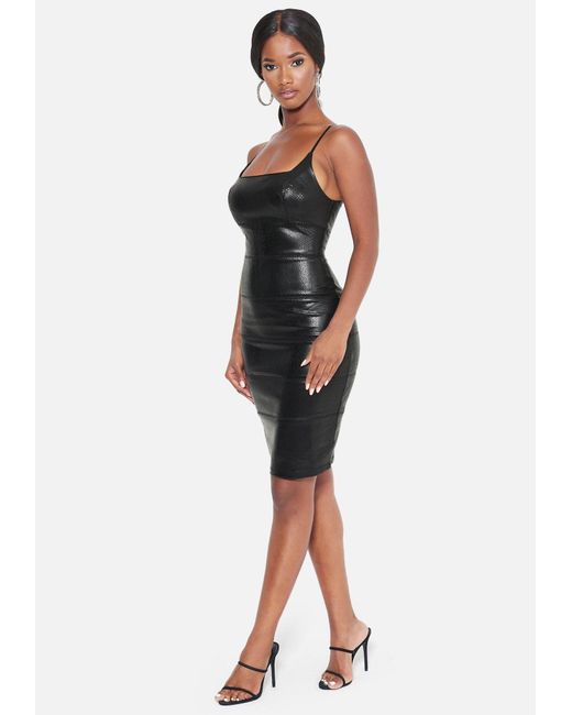 Bebe Printed Faux Leather Midi Dress In Black Lyst Bebe Printed Faux Leather Midi Dress In Black Lyst