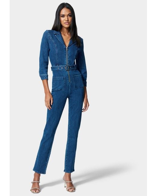 Denim zip front deals jumpsuit
