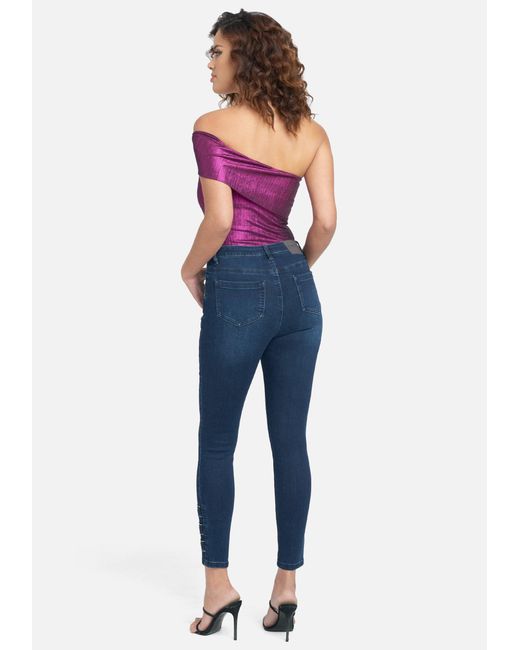 Bebe Denim High Waist Twill Tape Slim Leg Jeans In Dark Indigo Wash Blue Lyst Bebe Denim High Waist Twill Tape Slim Leg Jeans In Dark Indigo Wash Blue Lyst