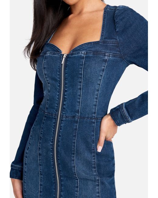 Zip Front Bustier Denim Dress 
