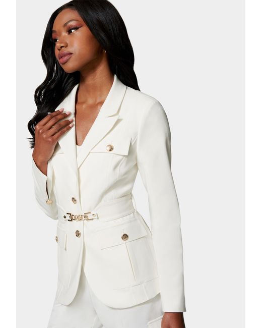 Bebe Cotton Sateen Belted Pocket Jacket 