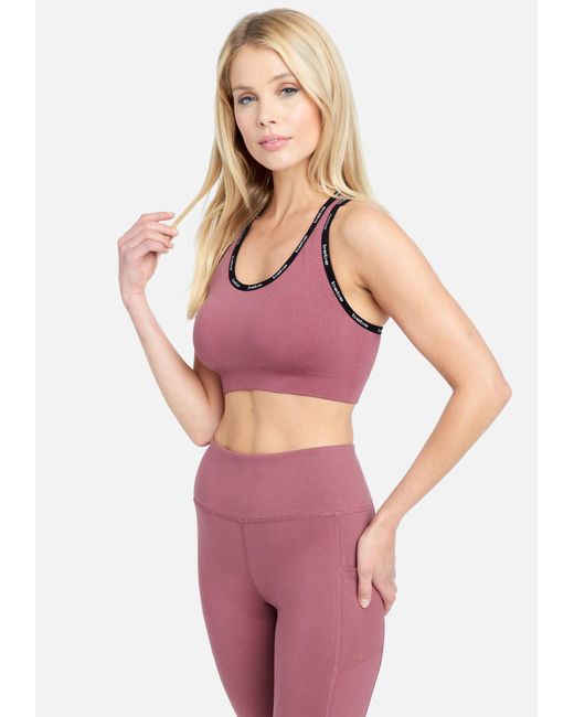 Bebe Synthetic Sport Mini Logo Sports Bra In Antique Rose Purple Lyst