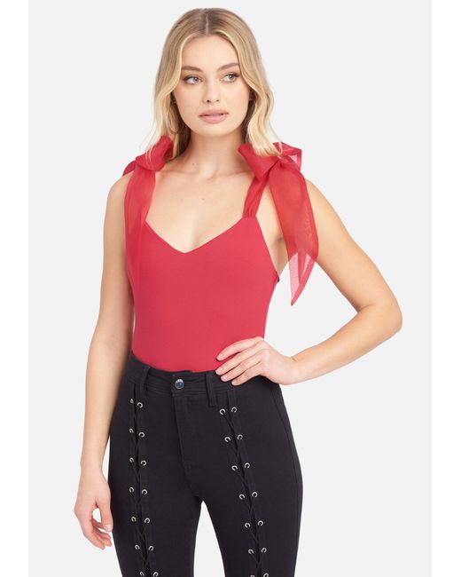 Bebe Chiffon Tie Detail Knit Top In Cerise Red Lyst