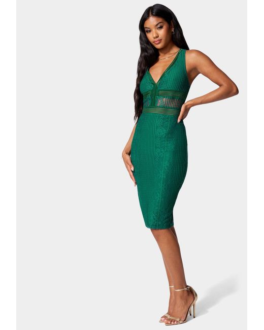 Bebe Lace Tank Midi Dress in Green | Lyst