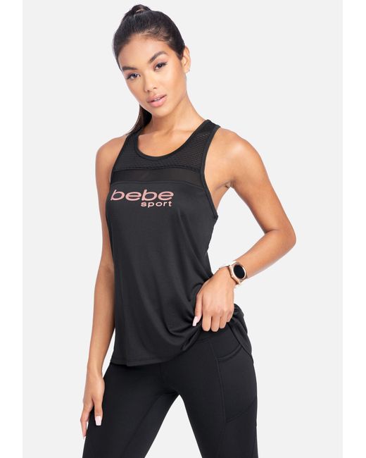 Bebe Synthetic Sport Mesh Trim Hi Lo Tank Top In Black Lyst Bebe Synthetic Sport Mesh Trim Hi Lo Tank Top In Black Lyst