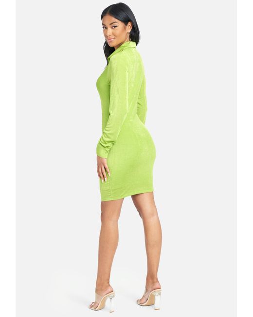 Bebe Shirred Front Polo Dress In Green Lyst