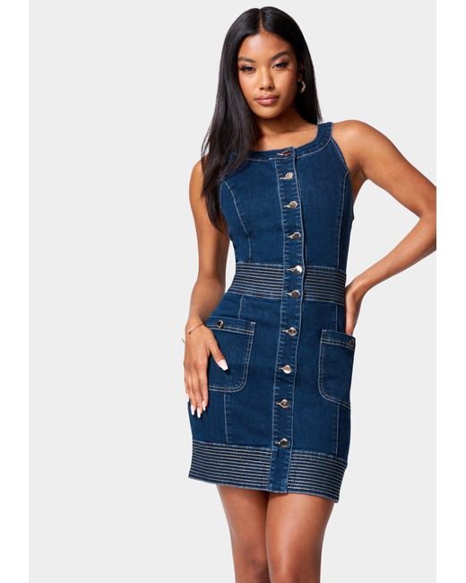 Bebe Button Front Jewel Neck Denim 