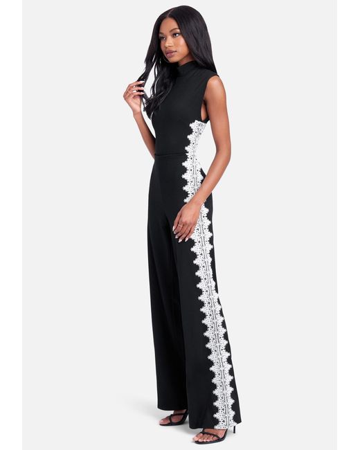 Bebe Synthetic Lace Trim Mock Neck 