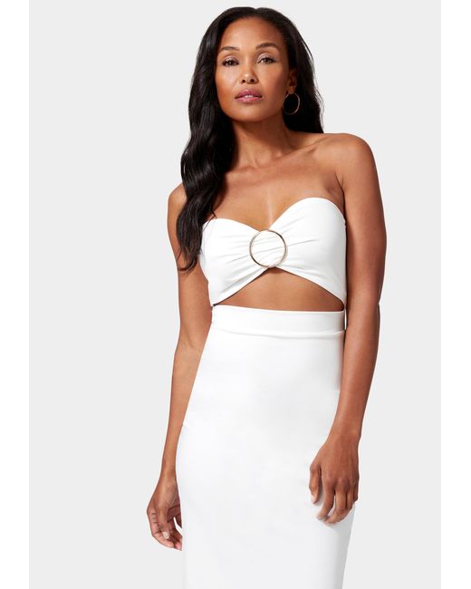 Bebe Strapless Front Cutout Midi Dress in White Lyst UK