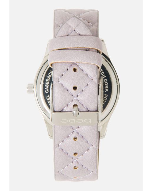 Bebe Crystal Bezel Quilted Faux Leather Strap Watch In Purple Lyst