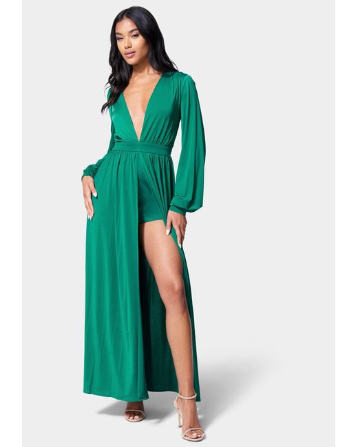 Bebe Synthetic Deep V Solid Maxi Dress in Green | Lyst Canada