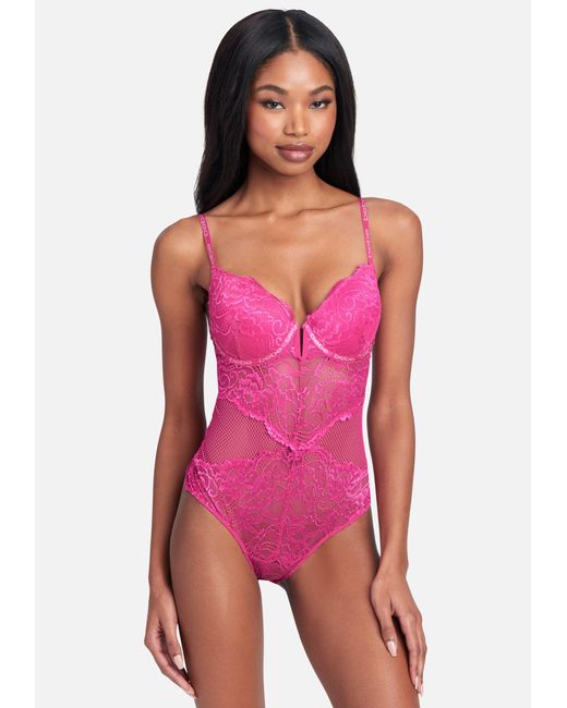 Bebe Tag Free Pushup Lace Bodysuit in Pink | Lyst