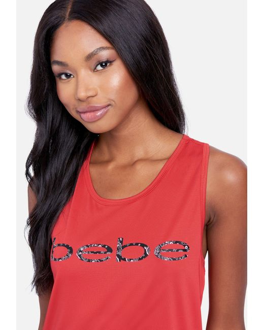 Bebe Denim Sport Printed Logo Tank Top In Red Lyst
