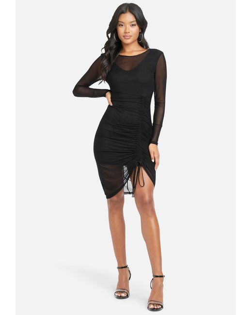 Bebe Synthetic Long Sleeve Mesh Ruched 