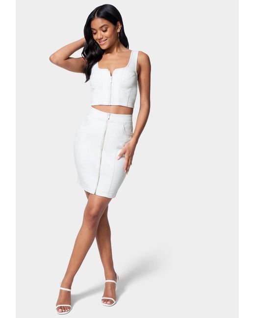 Bebe Contrast Stitching Zip Up Denim 