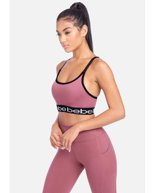 Bebe Synthetic Sport Contrast Key Hole Back Sport Bra Lyst