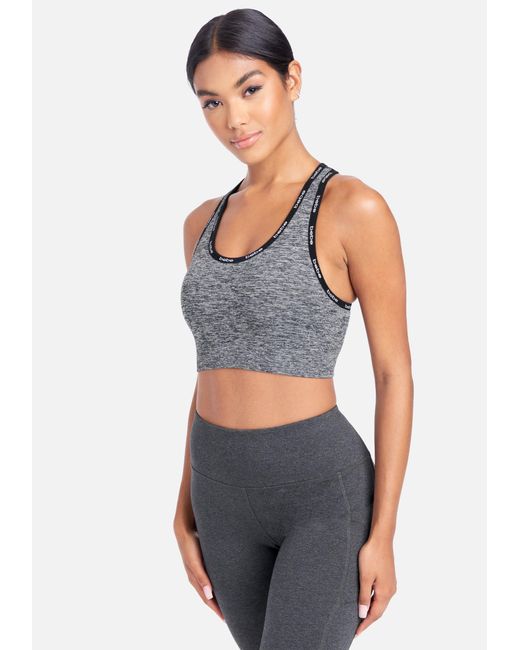 Bebe Synthetic Sport Mini Logo Sports Bra In Charcoal Grey Grey Lyst