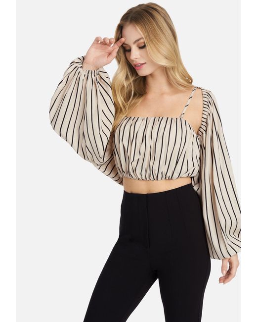 Bebe Synthetic Twill Stripe Long Sleeve Bolero 2 Piece Top In Black Lyst